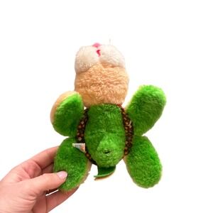 Amtoy Reversible Plush 1980 Vintage 8in Green Tan Floral Turtle Bunny Toy